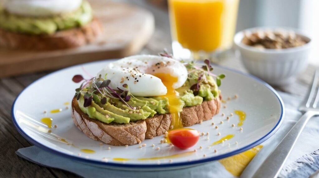 Avocado Toast with Egg served on whole-grain bread with fresh toppings a