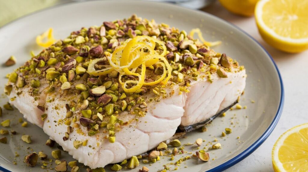 Pistachio Matcha Crusted Halibut