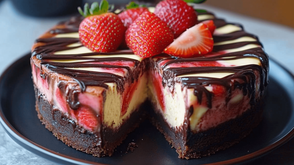 white chocolate strawberry swirl cheesecake